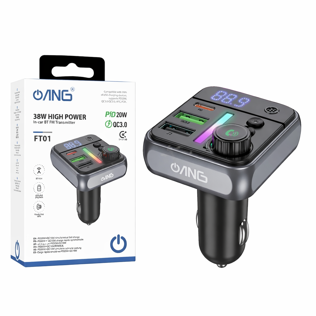 ANG FT-01 Single PD 20W + Dual QC3.0 18W In Car Bluetooth FM Transmitter 12V