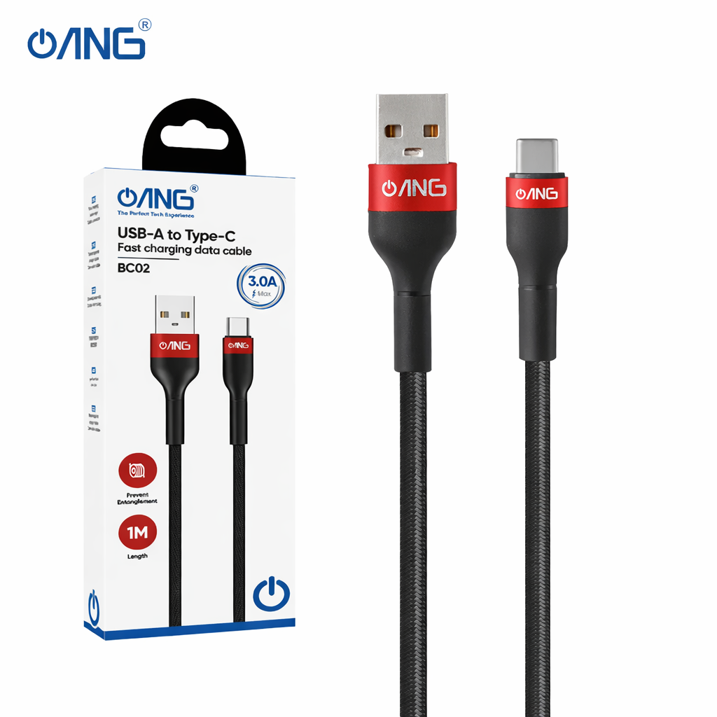 ANG BC02 – USB To Type C Braided Fast Charging Cable – 1 Meter