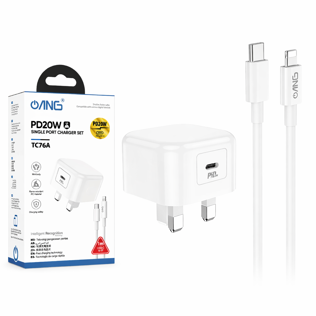 ANG TC76A PD 20W USB C Adaptor With USB C to Lightning Cable