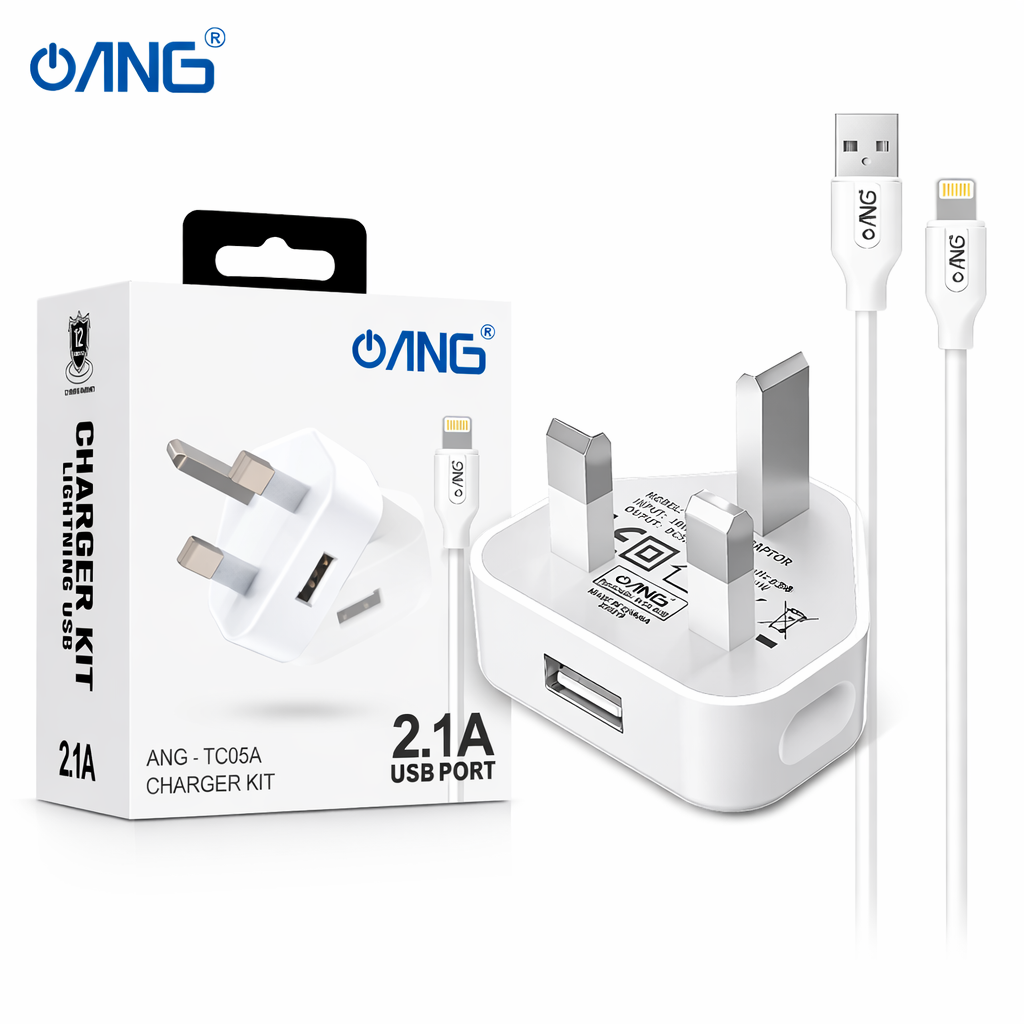 ANG TC05A Single USB Adaptor 2.1A With Lightning Cable